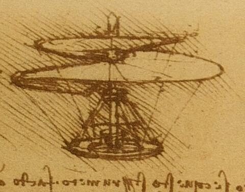 La vite aerea, l'antenato dell'elicottero, disegnata da Leonardo